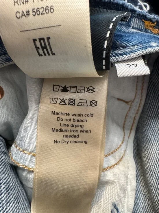 7 For All Man Kind Size 27 Low Cigarette Blue Erosion Jeans NWT $248 - Picture 10 of 15